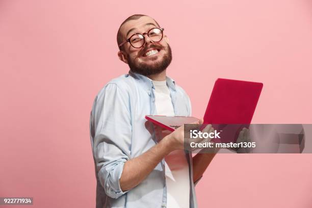 Businessman Hugging Laptop Stock Photo - Download Image Now - Humor, Fun, Men