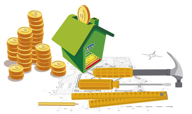 green house energy efficiency graph Energy-saving or Energo-passive house. Alternative energy resources fuel and power generation greenhouse efficiency power supply stock illustrations