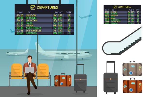 bildbanksillustrationer, clip art samt tecknat material och ikoner med flygplatsen och transport flygplan infographics objekt - airport security