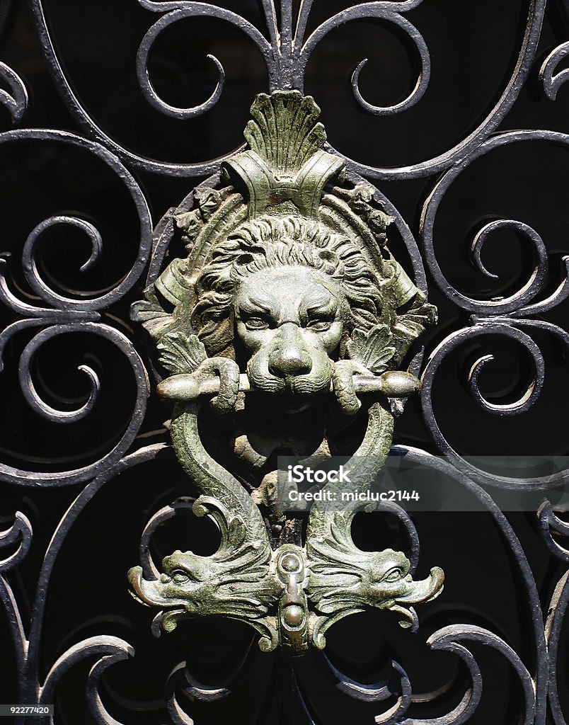 Lion Door Knocker  Black Color Stock Photo