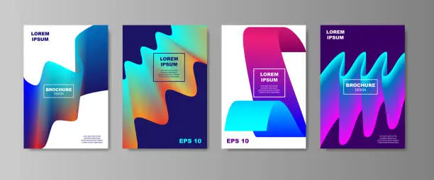 Vector illustration of Minimal Liquid cover designs set. Future Poster templates with Fluid shapes composition with smooth gradient. vector illustration