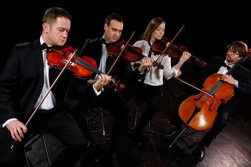 Image of a string quartet performing.