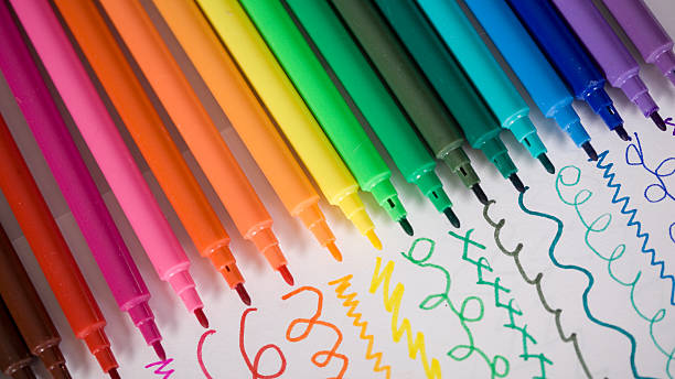 Scrawl Of Multicolor Thin Markers Stock Photo - Download Image Now