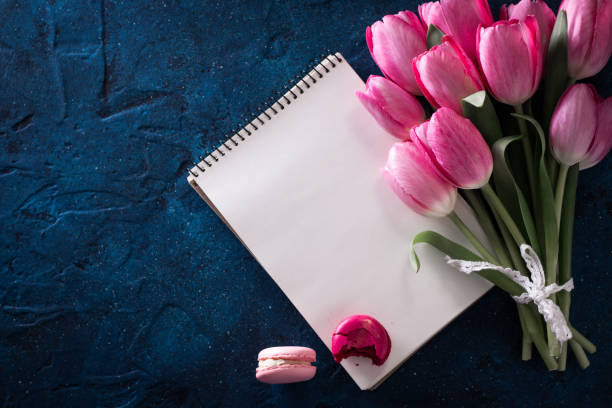 istock Fresh pink tulip flowers bouquet . View with copy space Spring holiday concept 922781988