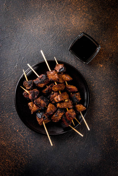 Grilled beef liver on skewers