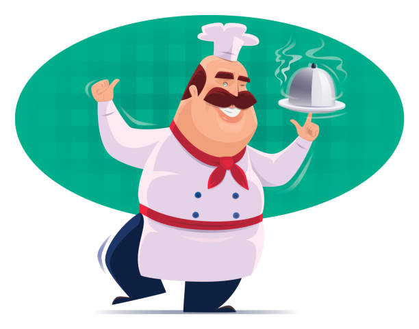 식품의 디스크와 쾌활 한 요리사 - waiter thumbs up restaurant cheerful stock illustrations