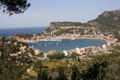 View of villas and port on Capri Island, Italy
