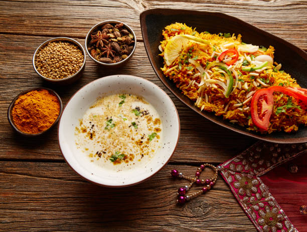 Chicken Biryani indian recipe with white soup