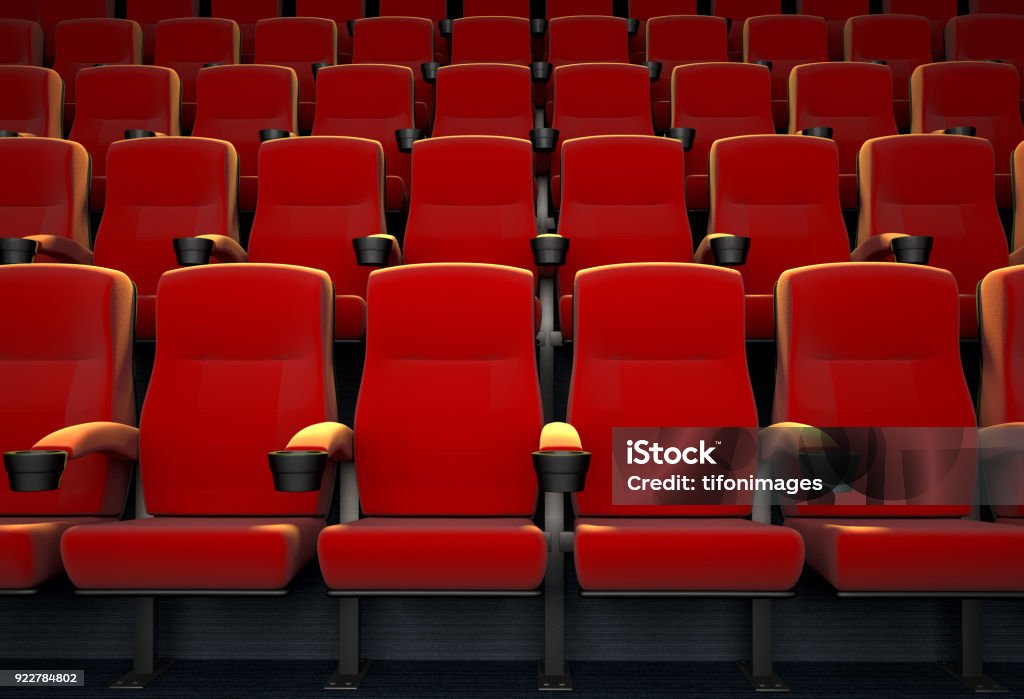 empty movie theater 3D rendering of an empty movie theatre Seat Stock Photo