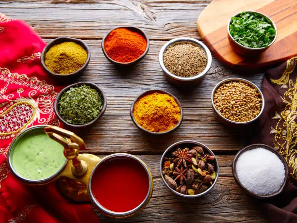 Indian cuisine spices mix as coriander curry  cardamom cumin