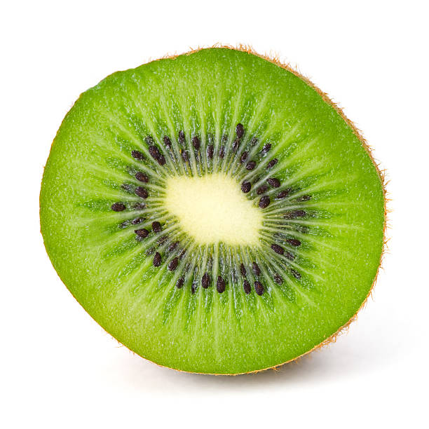 istock Sliced piece of kiwi fruit against a white background 92278628