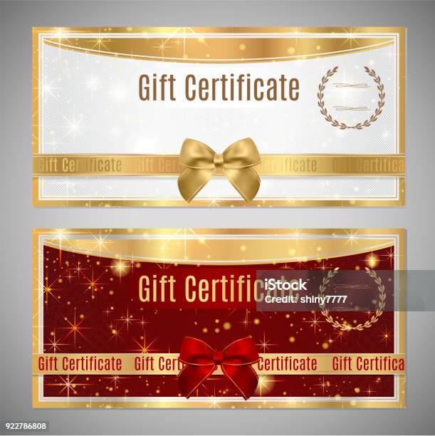 Voucher Gift Certificate Coupon Template Stock Illustration - Download Image Now - Gift Certificate or Card, Template, Gold - Metal