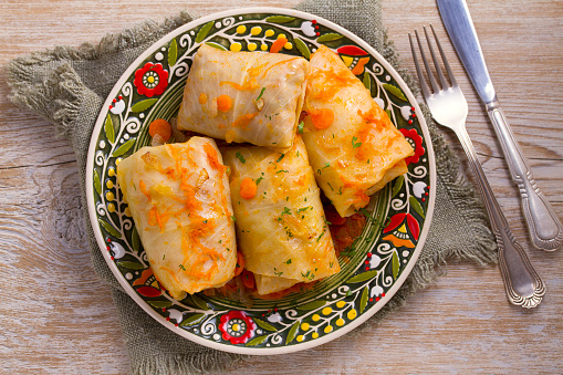 cabbage rolls on a plate. cabbage rolls top view .