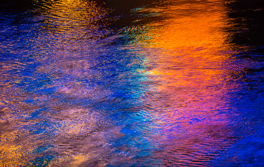 Colorful light reflection on the water. Abstract water background