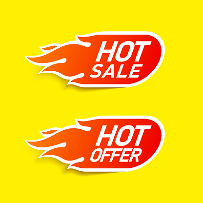 Hot Sale and Hot Offer labels, stickers, special offer, vector illustration