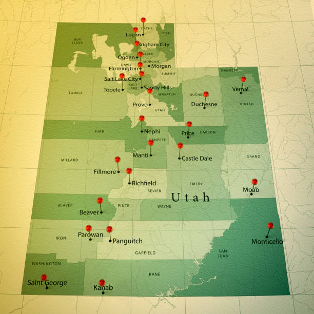 istock Utah Map Square Cities Straight Pin Vintage 922792204