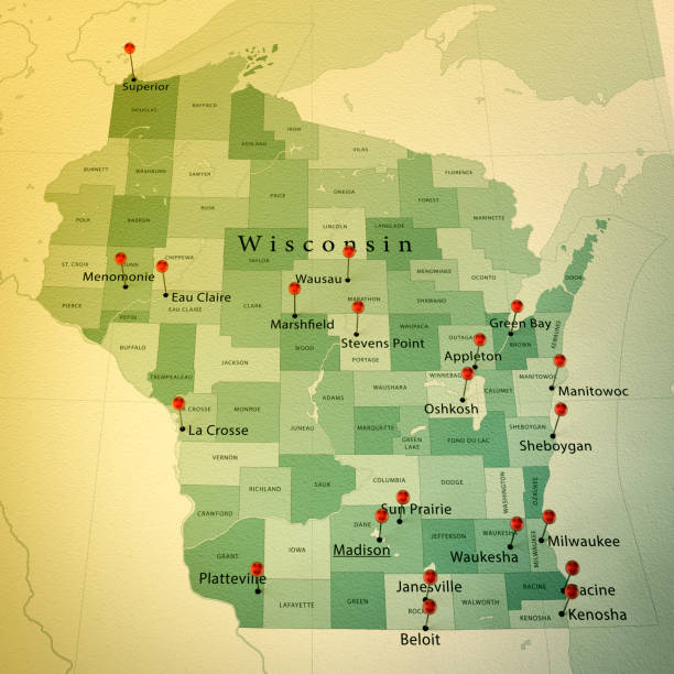 istock Wisconsin Map Square Cities Straight Pin Vintage 922792648