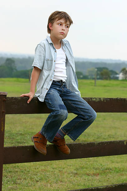 istock Country boy sitting on a fence 92279371