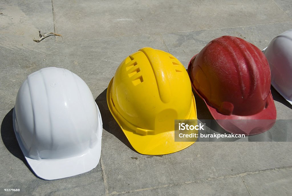 Hard hats at construction site, close-up, Istanbul, Turkey  Hardhat Stock Photo