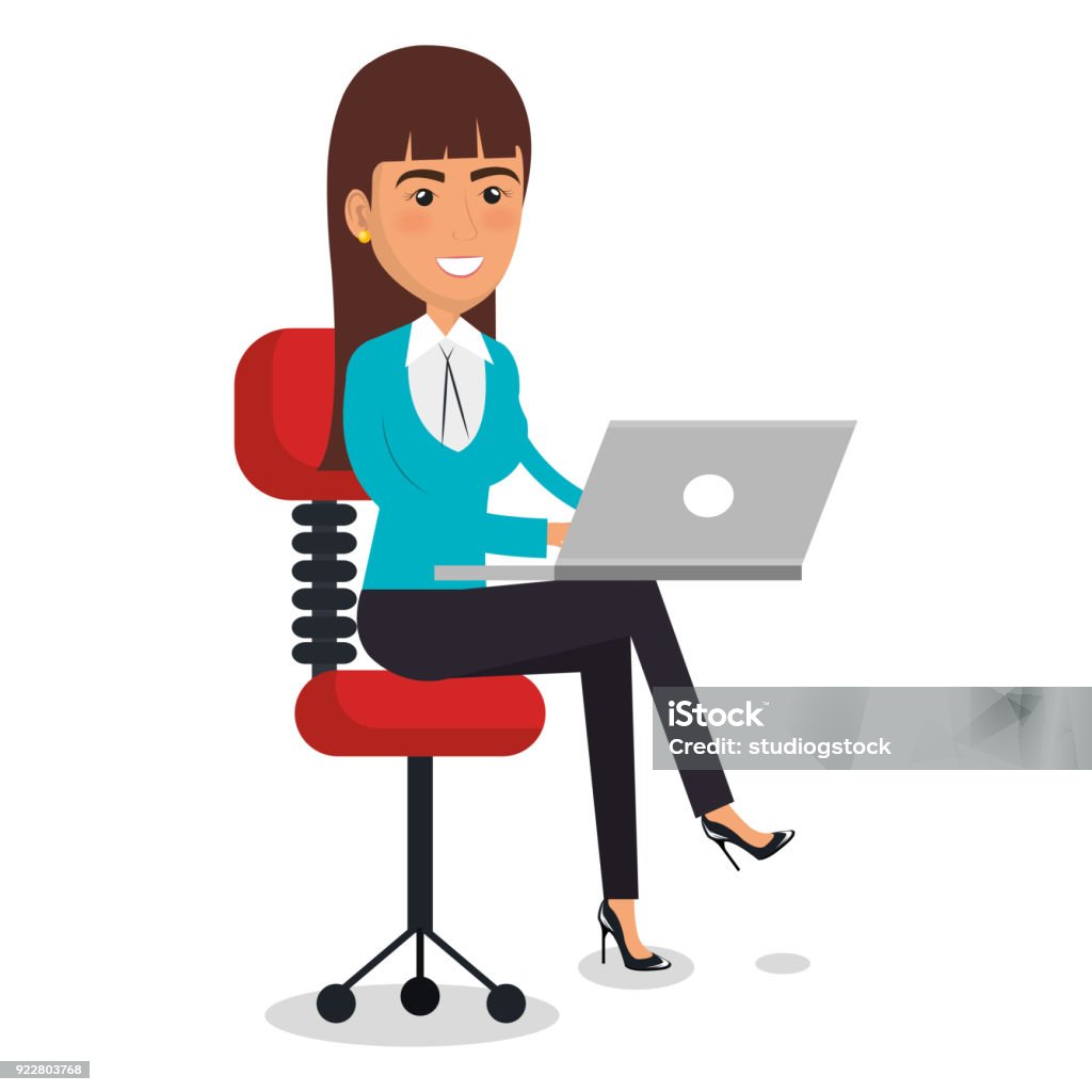 Geschäftsfrau im Stuhl am Arbeitsplatz Charakter - Lizenzfrei Arbeiten Vektorgrafik