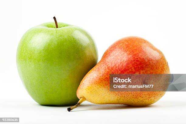 Green Apple And Red Pear Stock Photo - Download Image Now - Pear, Apple - Fruit, White Background