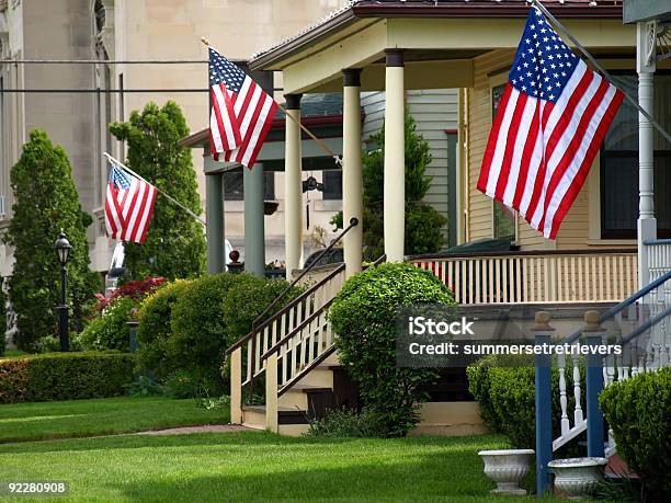American Flags Flying From Front Porches Stock Photo - Download Image Now - House, American Flag, USA