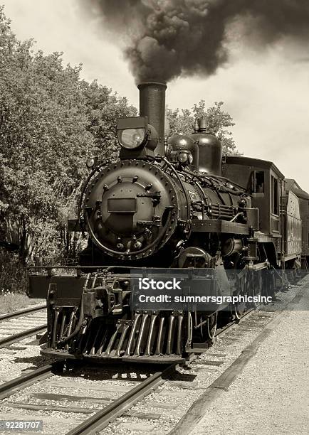 Old Locomotive Sepia Stock Photo - Download Image Now - Industrial Revolution, Train - Vehicle, Steam Train