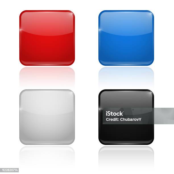 사각 유리 버튼 색 설정 3d 아이콘 누름 버튼에 대한 스톡 벡터 아트 및 기타 이미지 - 누름 버튼, 정사각형, 정사각형 구성