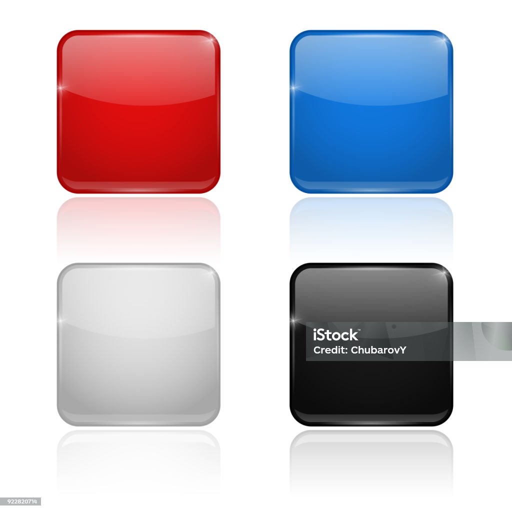 Square glass buttons. Colored set 3d icons Square glass buttons. Colored set 3d icons. Vector illustration isolated on white background Push Button stock vector