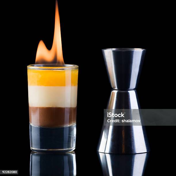 B52 Shot And Measure Glass Over Black Background Stock Photo - Download Image Now - Alcohol - Drink, Alcohol Abuse, Black Color