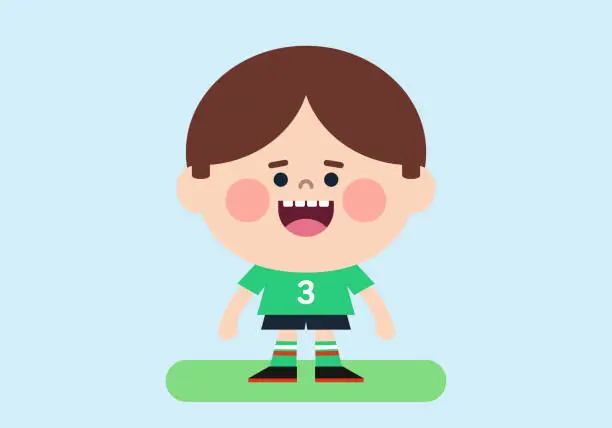 Vector illustration of Cute Soccer Kid Flat Vector Character