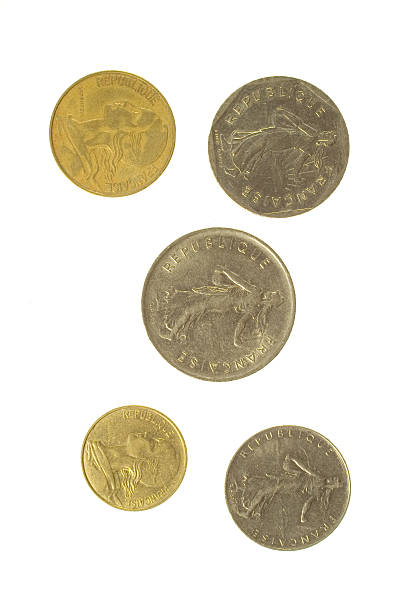 cinco francês moedas - coin republique france french currency - fotografias e filmes do acervo