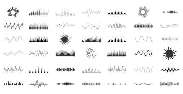 Set of vector audio scales. Vector sound waves set. Audio Player. Audio equalizer technology, pulse musical. Vector illustration. radio designs stock illustrations