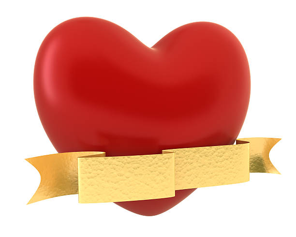 Red heart with gold ribbon stock photo