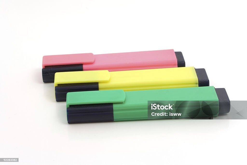 Tres marcadores, rojo, amarillo, la avaricia - Foto de stock de Aislado libre de derechos
