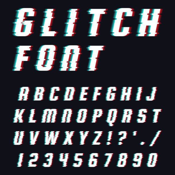 schriftart in glitch-stil. - filmindustrie grafiken stock-grafiken, -clipart, -cartoons und -symbole