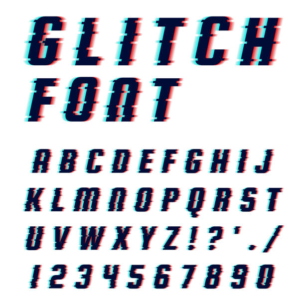 schriftart in glitch-stil. - filmindustrie grafiken stock-grafiken, -clipart, -cartoons und -symbole