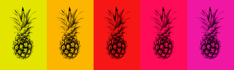A set of colored pineapples. Abstract background on the background 1