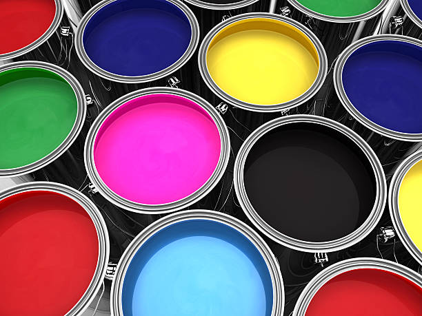 paint cans render stock photo