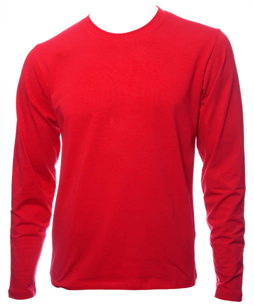 Red longsleeve cotton tshirt template isolated