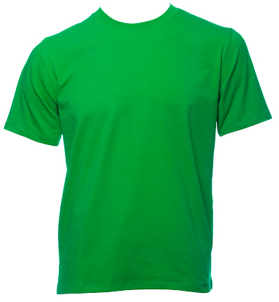 Green plain shortsleeve cotton T-Shirt on a mannequin isolated on a white background