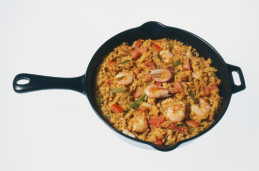 Traditional jumbalaya in an iron pan. This is a southern states of America traditional dish.