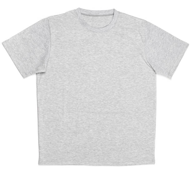 Grey heathered shortsleeve cotton tshirt template isolated Grey heathered shortsleeve cotton T-Shirt template isolated on a white background heather grey stock pictures, royalty-free photos & images