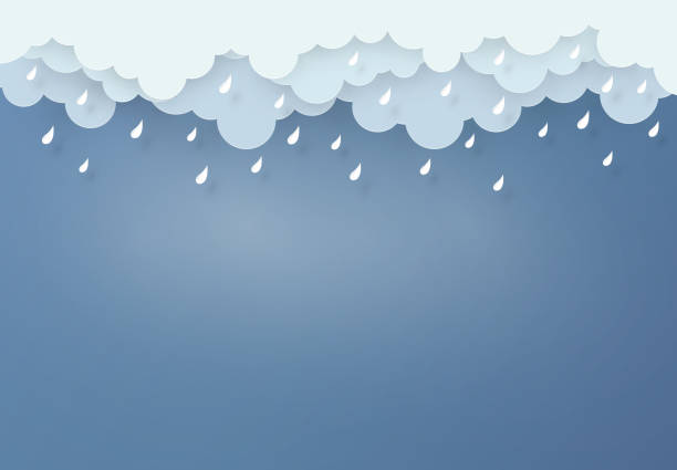 ilustraciones, imágenes clip art, dibujos animados e iconos de stock de el estilo del diseño de arte del papel, el concepto es temporada de lluvias, nubes y lluvia sobre fondo oscuro, vector diseño elemento ilustración - colors color image rainbow umbrella