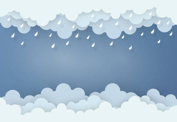 ilustraciones, imágenes clip art, dibujos animados e iconos de stock de el estilo del diseño de arte del papel, el concepto es temporada de lluvias, nubes y lluvia sobre fondo oscuro, vector diseño elemento ilustración - colors color image rainbow umbrella