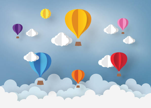 istock Ballon and Cloud in the  blue sky with paper art design , vector design element  and illustration 922858642