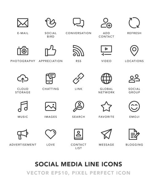 иконки линии социальных сетей - really simple syndication stock illustrations
