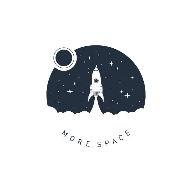 Hand drawn space badge with textured vector illustration. Hand drawn space badge with rocket textured vector illustration and "More space" lettering. star constellation tattoo stock illustrations