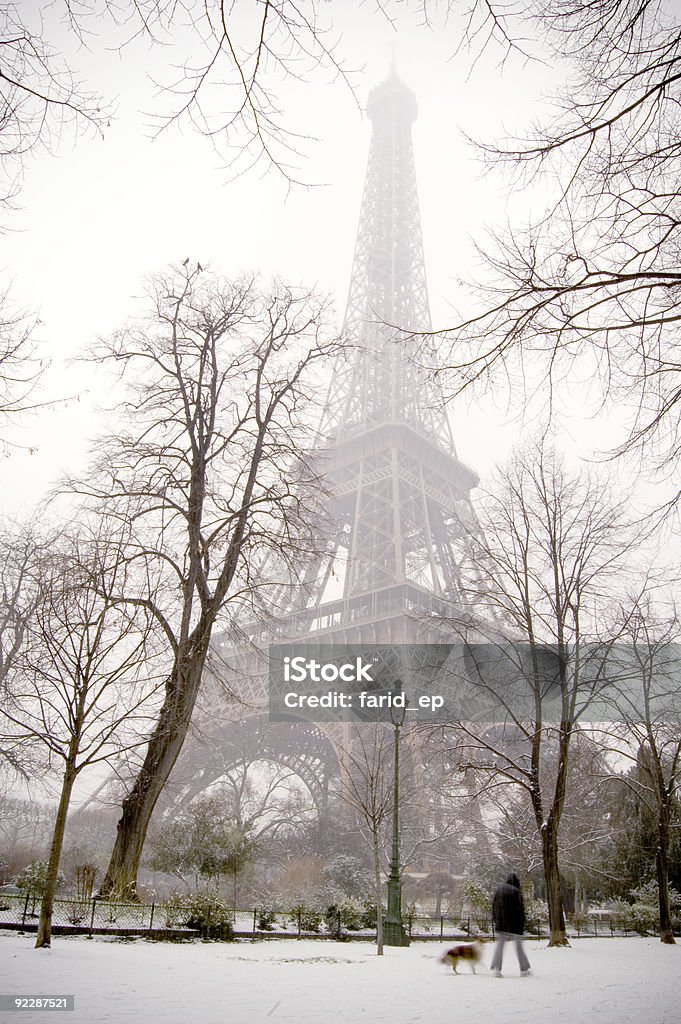 O Eiffel em queda de neve - Royalty-free Cão Foto de stock