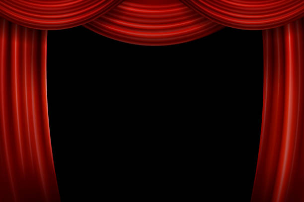 istock Open Red Velvet Movie Curtains with Black Screen. 922876750